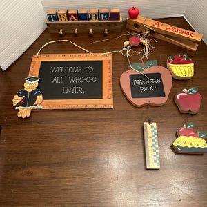 Mixed Lot Wooden Teacher Signs Painted Wall Art Decor Coat Hook Classroom Desk